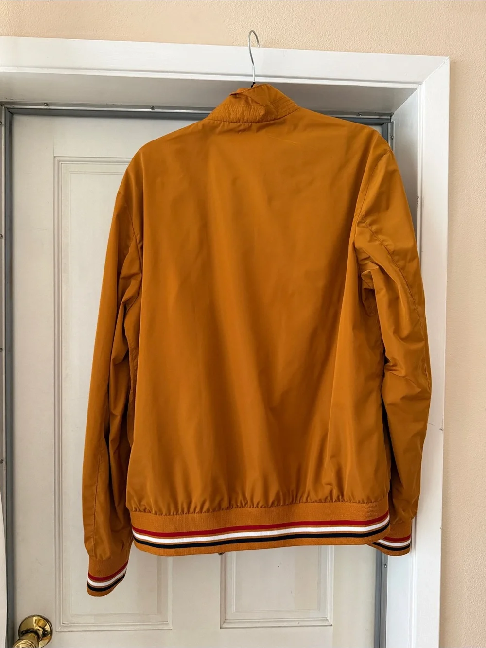 Men's Mustard Bomber Jacket with Striped Trim
